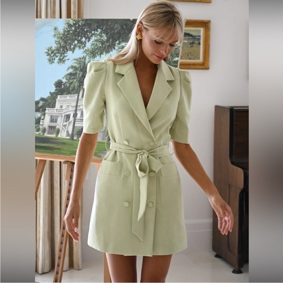 Yllw the Label Randy Puff Sleeve Blazer Mini Dress Pea Green Size XS - Picture 2 of 8